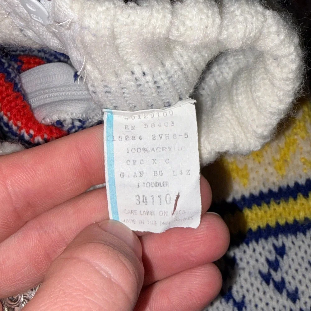 Vintage Toddler Fair Isle Geometric Knit Mock Neck Zip Back Sweater Multi-Color
